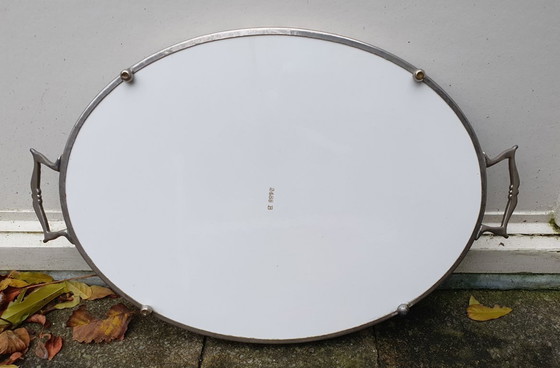 Image 1 of Vassoio con piastrelle e bordo in metallo decoro Art Déco