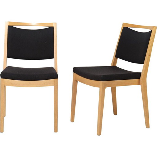 Set of 6 vintage beechwood and grey fabric chairs by Schou Andersen