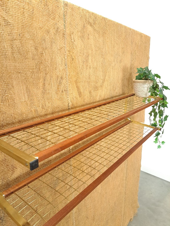Image 1 of Gold Color Wall Shelf Wall Rack From Sweden With Teak No.5