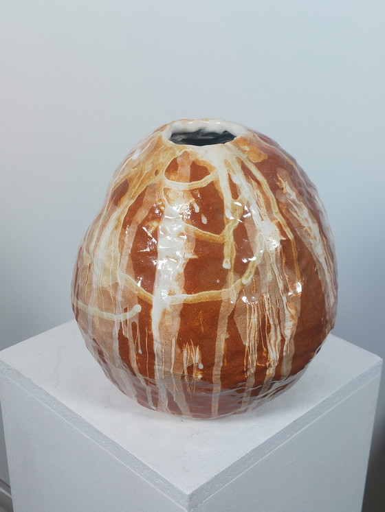 Image 1 of Vase vintage en céramique à glaçure coulée, œuvre d'artiste