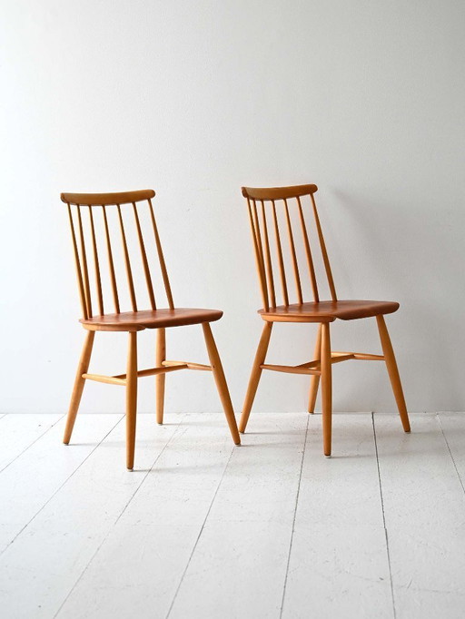 Paire de chaises scandinaves, hêtre et acajou