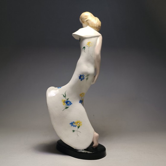 Goldscheider - Claire Weiss - Skulptur, Art Deco Dame im langen Kleid - 28,5 cm - Porzellan (photo 7 of 35)