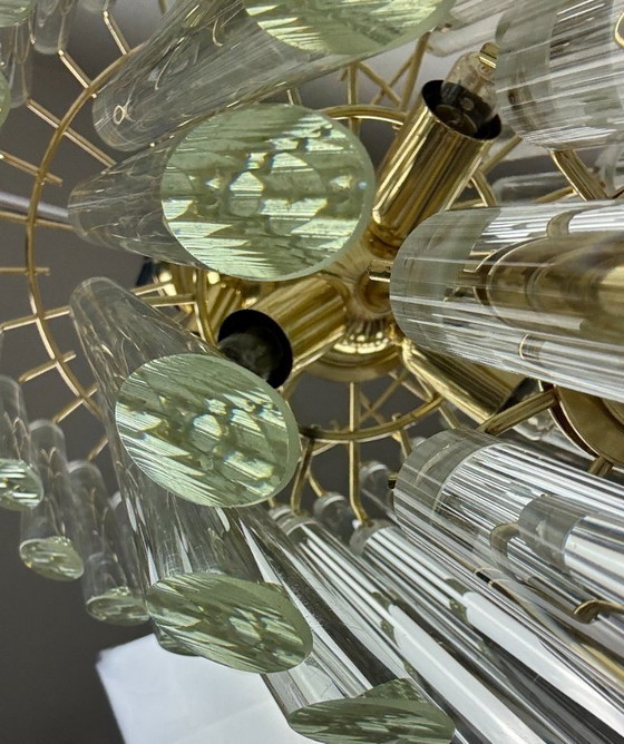 Image 1 of Lampadario a 3 file con tubi di cristallo Giesse Senago in stile Venini, Italia