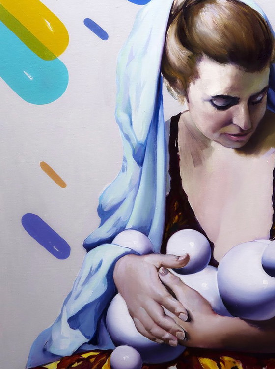 Original Oil Painting Pop Art Symbolism Eternal Baby, Paintings & Drawings, Canvas, White (photo 6 of 7)