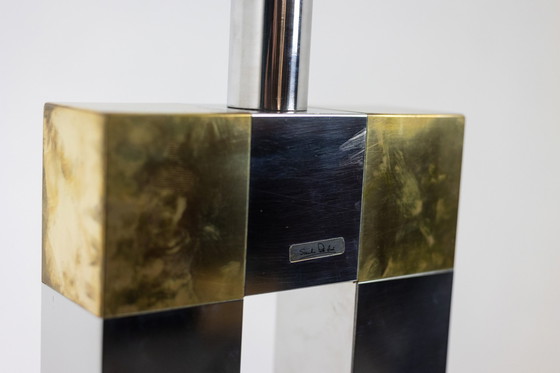 Image 1 of Geometrische lamp van zilver en goud metaal, 1970