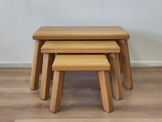 Image 1 of Vintage set of side tables in oak, brutalist