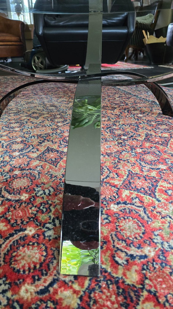 Vintage sculptural coffee table, chrome & glass, Ø 105 cm, Space Age style, Silver (photo 10 of 12)