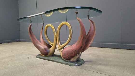 Image 1 of Vintage brass swan coffee table, 1980s 
