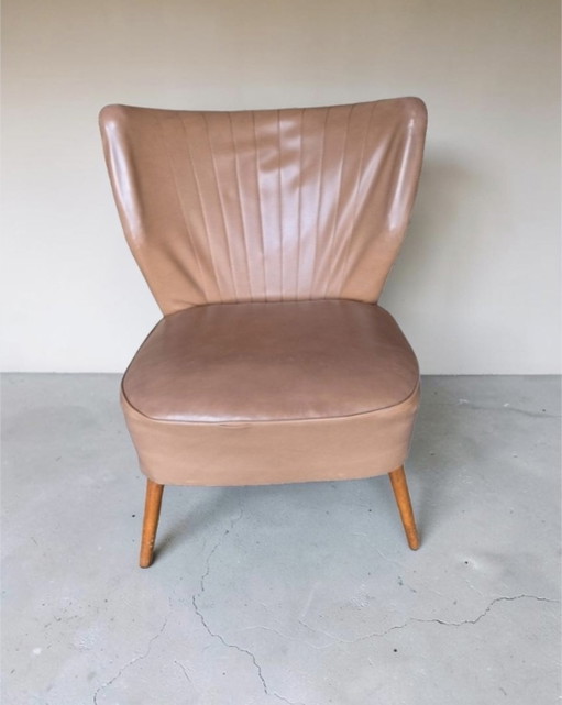 Vintage Mid Century Cocktail Armchair / Club Armchair - Cognac Skai - 1950s/60s