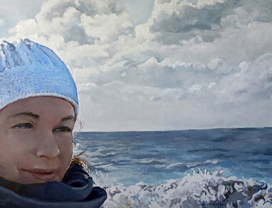 Original Oil Painting Contemporary Art Landscape Woman North Sea – Paintings & Drawings, Canvas (photo 7 of 7)
