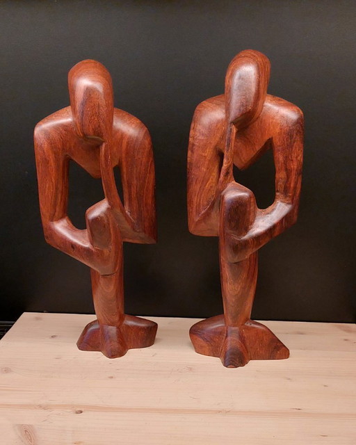 Vintage Houten Beeld "DE DENKER" 