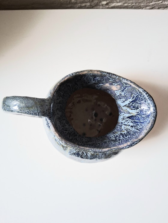 Image 1 of Brocca per il latte in ceramica nei colori blu-verde, molto adatta come vaso per fiori.