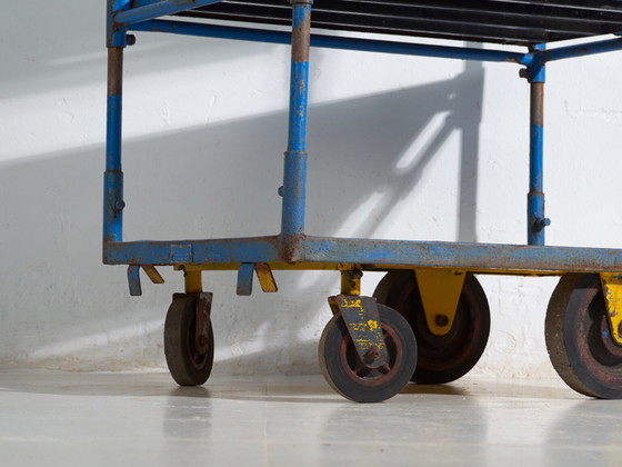 Industrial blue metal cart – Factory trolley Europe – circa 1950 #1 – Bar carts, Iron, Industrieel (photo 15 of 35)
