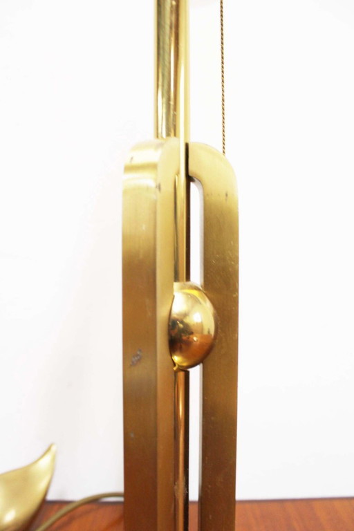 Lampada da tavolo in ottone in stile Hollywood Regency. Lampada vintage con paralume.
