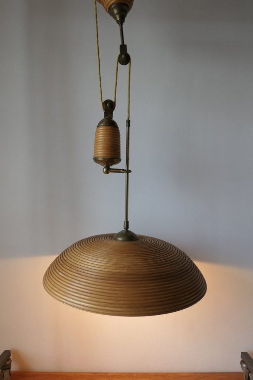 Vintage Rattan Bamboo / Copper Pendant Lamp Gabriella Crespi