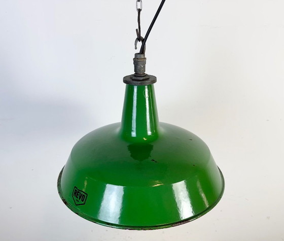 Image 1 of Industrial Green Enamel Factory Pendant Lamp from Revo, 1950s