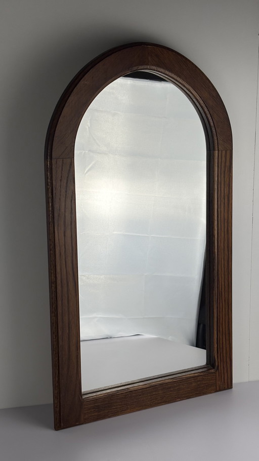 Miroir mural vintage en bois brun foncé de style scandinave Japandi