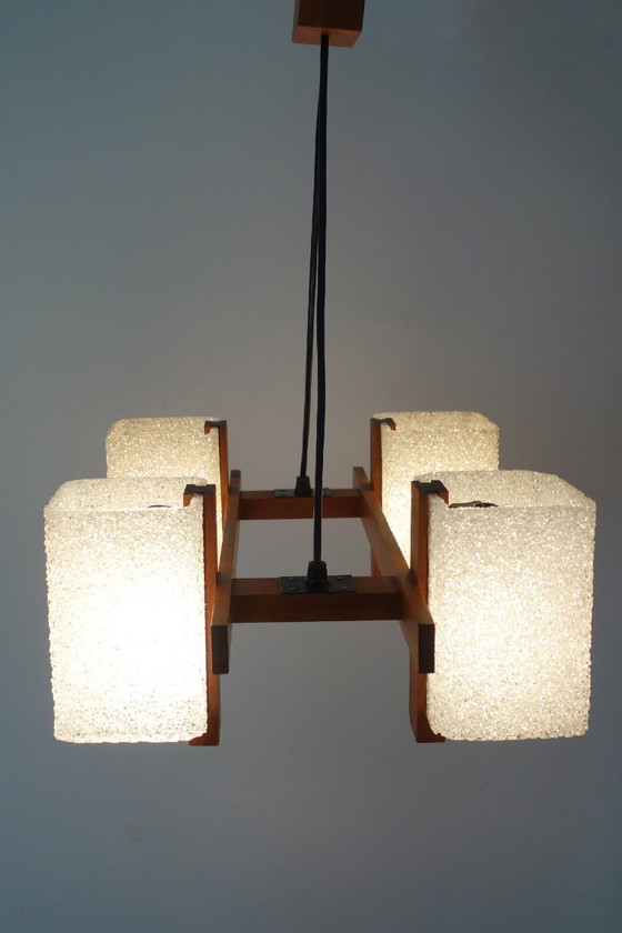 Image 1 of Lampadario scandinavo in perspex e teak, anni '60/'70