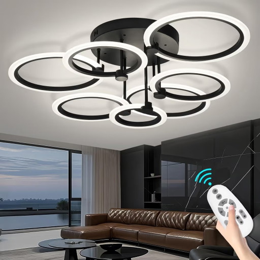 Ceiling light LED 7 Rings Black 48W – Dimmable – Remote Control