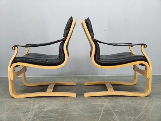 Image 1 of Een paar leren fauteuils van Åke Fribytter voor Nelo Kroken, jaren 60.
