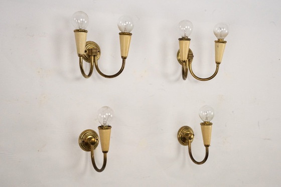 Image 1 of Set di quattro appliques di metà secolo in lacca e ottone. Italia anni '50