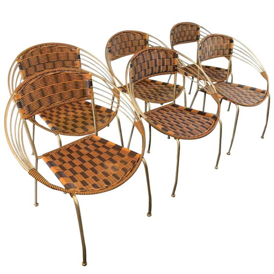 Vintage Italian Garden Patio Scoubidou Armchairs, 1950s, Set of 6 – Plastic, Iron, Italian Design (photo 6 of 18)