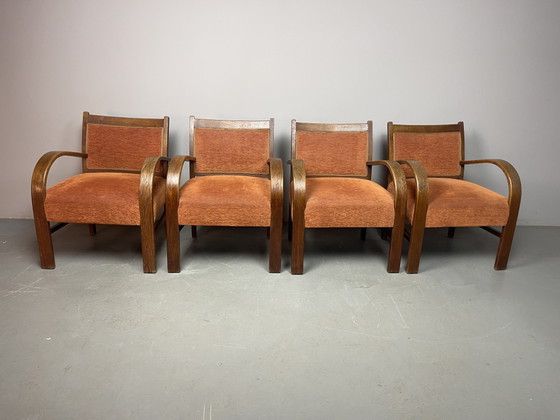 Sculpturaal ensemble van vier Nederlandse art-deco fauteuils. Nederland, jaren 1930. Ref.: CH2010 – Wood (photo 3 of 14)