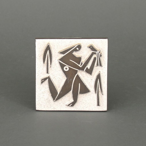 Leendert Blok (1904-1983) - Chanoir tegel - Westraven, Utrecht - dame met vogel - jaren zestig - no. 53 