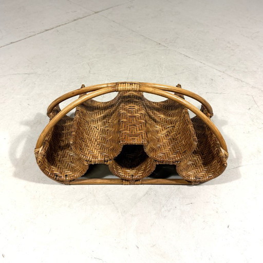 Botellero de mesa de ratán, botellero de los años 80 – wijnrek, Rattan (photo 2 of 9)