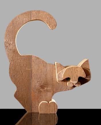 Bottega Michelangeli, Cat Wood Sculpture, Orvieto Italy 1970s