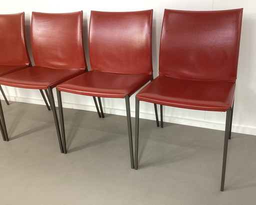 4 Zanotta Italia Lia Lederen Stoelen Roberto Barbieri