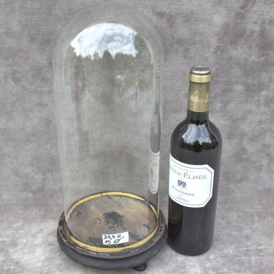 Image 1 of Antique round French Glass dome 13. 58 x 5.91 inch bell jar 34,5 x 15 cm Victorian era cloche taxidermy steampunk Display mouth 