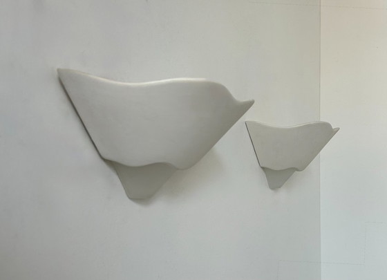 Image 1 of Paar wandlampen in gips en gezandstraald glas, Frankrijk 1970