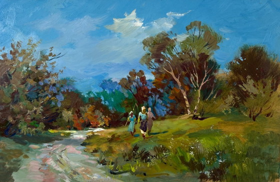 Image 1 of Original Oil Painting Summer Nature Landscape A walk in the forest