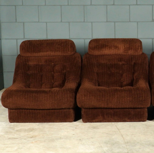 Vintage Armchairs - Brown Rib Fabric - 1970s