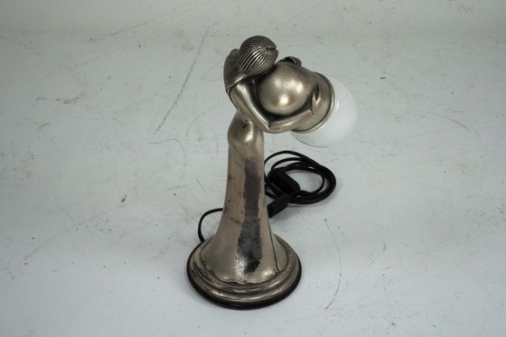 Image 1 of Silver Vermeil Figural Table Lamp with Opaline Glass. Italy 1960s