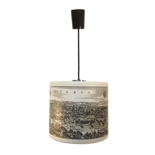 Lampada a sospensione vintage in opalino serigrafato