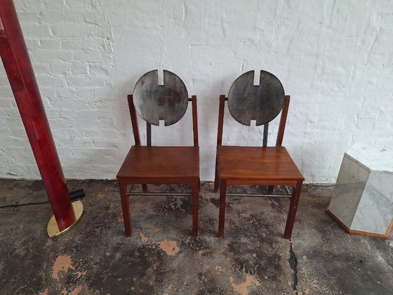 Image 1 of Set di 6 sedie da pranzo brutaliste in teak e acciaio di metà secolo, anni '60