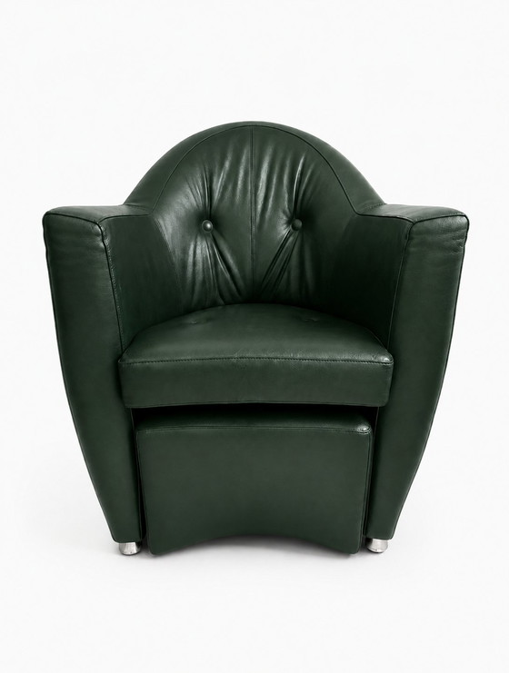 Fauteuil Leolux Carabita avec repose-pieds en cuir vert foncé – Leather, Metal (photo 5 of 8)