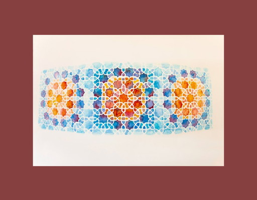Original watercolor of a Moorish tile. Arabic tile painting. Geometric painting. Watercolor with a geometric motif.