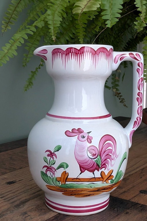 Hand-painted French earthenware jug – presumably Saint-Clément style – ca. 1900-1930
