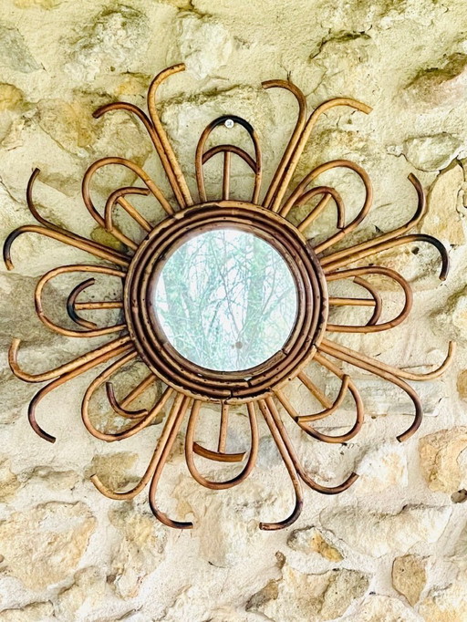 Mid-Century, Rattan and Bamboo, Wall Mount Mirror 1960s