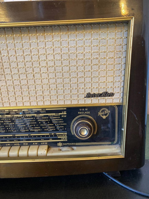 Point Bleu Soprano Tube Radio, Mahogany Lacquered Wood Cabinet, – decoratieve objecten, Chrome (photo 2 of 3)