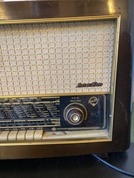 Point Bleu Soprano Tube Radio, Mahogany Lacquered Wood Cabinet, – Decorative Objects, Chrome (photo 2 of 3)