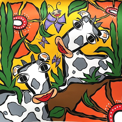 Caja Wong Chung (1972) - Swingin Cows – lithos zeefdrukken, Paper