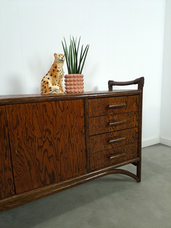 Image 1 of Wood With Bamboo Sideboard With Drawers Vintage