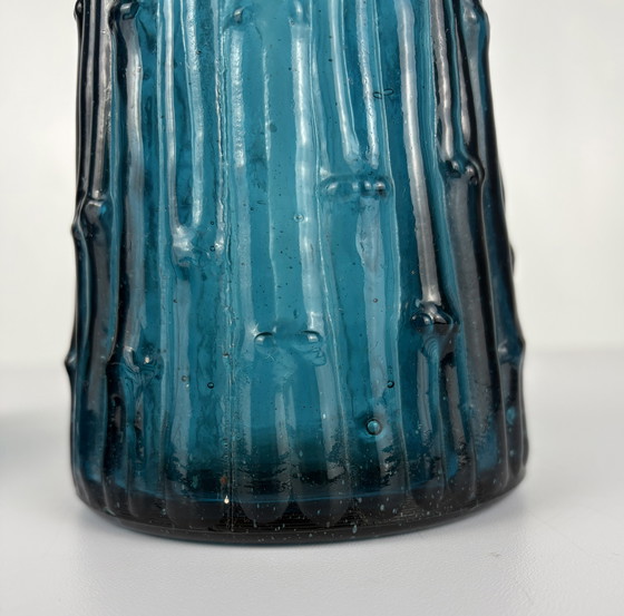 Image 1 of Vintage Empoli wax drip genie bottle with bamboo blue glass cap