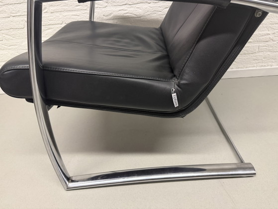 Image 1 of Sillón Topform Design - Piel negra y estructura de acero inoxidable