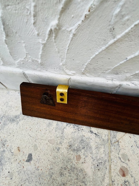 Image 1 of Porte manteau vintage bois et laiton 3 patères années 60