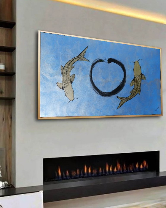 Japanese Koi Fishes J546 - Original Painting – Paintings & Drawings, Canvas (photo 9 of 13)